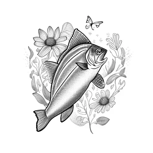 july birth flower, rainbow trout, and handwritten "love you lots" tattoo design idea