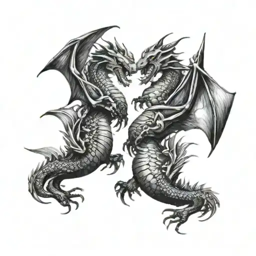 two small dragons or wyrms flying tattoo design idea