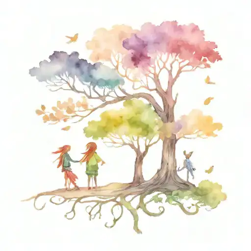 elf and family tree tattoo design idea