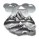 mountain with ocean waves tattoo design idea