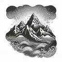 mountain with ocean waves tattoo design idea