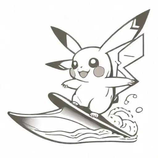 surfing pikachu tattoo design idea