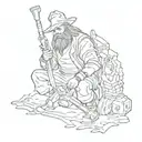 To create a tattoo design with a warrior undertaker holding a shovel and an AK-12 with a collimator, here is a detailed description tattoo design idea
