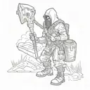 To create a tattoo design with a warrior undertaker holding a shovel and an AK-12 with a collimator, here is a detailed description tattoo design idea