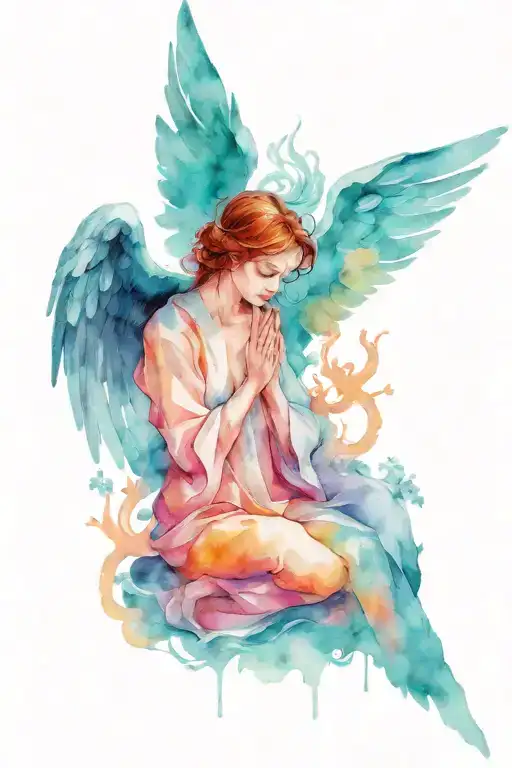 silhouette praying with angel and demon above him tattoo design idea