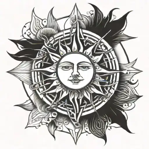 sun and moon surrounded tattoo design idea