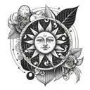 sun and moon surrounded tattoo design idea