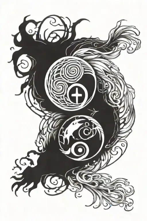 pisces yin yang norse runes tattoo design idea