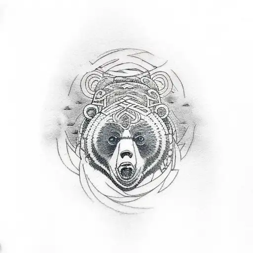 bear in a viking style, carven in wood tattoo design idea