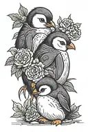 baby penguin and carnation flower intertwined tattoo design idea
