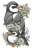 baby penguin and carnation flower intertwined tattoo design idea