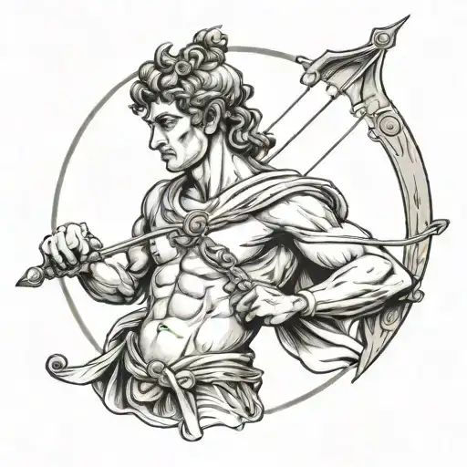 greek god apollo holding a bow and arrow tattoo design idea