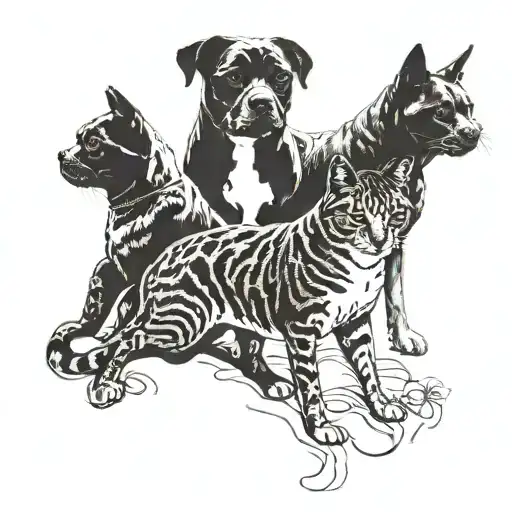 2 staffy and a cat silhouette standing proudly towards tattoo design idea