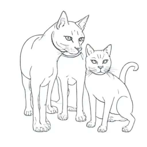 2 staffys standing proudly with each other with cat in the middle tattoo design idea