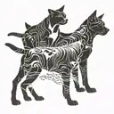2 staffy and a cat silhouette standing proudly towards tattoo design idea