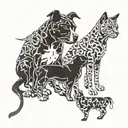 2 staffy and a cat silhouette standing proudly towards tattoo design idea
