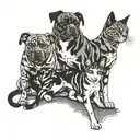 2 staffy and a cat silhouette standing proudly towards tattoo design idea
