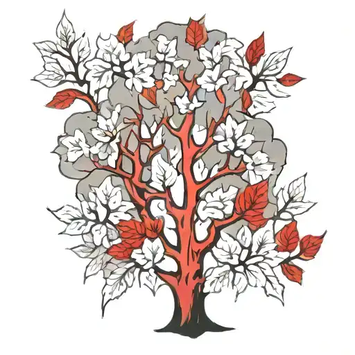 trees with red trunks and white leaves tattoo design idea