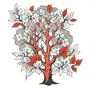 trees with red trunks and white leaves tattoo design idea