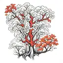 trees with red trunks and white leaves tattoo design idea