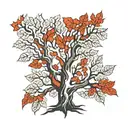 trees with red trunks and white leaves tattoo design idea