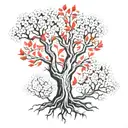 trees with red trunks and white leaves tattoo design idea