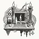 A magical computer circuitry design intertwined with candles and mystical symbols tattoo design idea