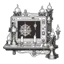 A magical computer circuitry design intertwined with candles and mystical symbols tattoo design idea