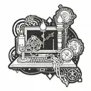 A magical computer circuitry design intertwined with candles and mystical symbols tattoo design idea