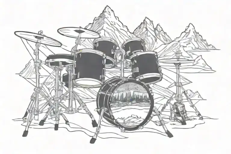 A drum set with mountain biking trails weaving through the drums tattoo design idea