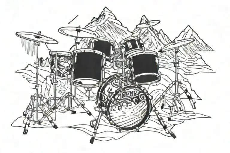 A drum set with mountain biking trails weaving through the drums tattoo design idea