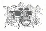 A drum set with mountain biking trails weaving through the drums tattoo design idea