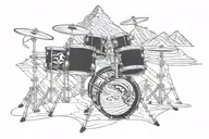 A drum set with mountain biking trails weaving through the drums tattoo design idea