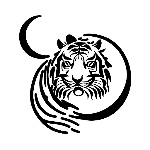 Tiger with moon and roses tattoo design idea