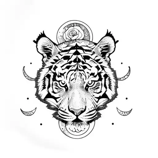 Tiger with moon and roses tattoo design idea