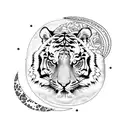 Tiger with moon and roses tattoo design idea
