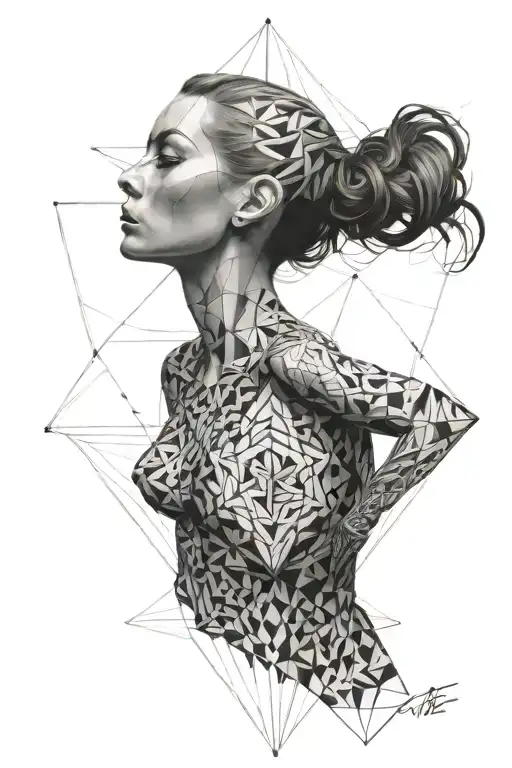 Tattos style geometric realist human soul leaving the body tattoo design idea