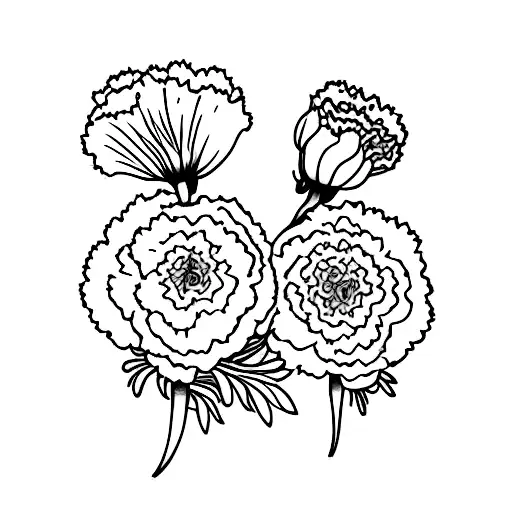 two carnations and one violet flower on stems with two butterflies  tattoo design idea