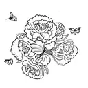 two carnations and one violet with two butterflies  tattoo design idea