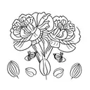 two carnations and one violet with two butterflies  tattoo design idea