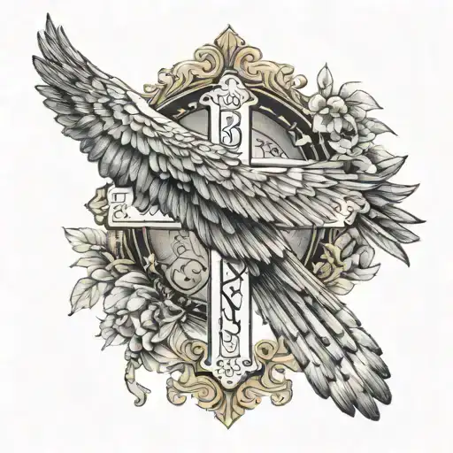 Bird wing, Robin, Roman numeral date, cross, bible quote  tattoo design idea