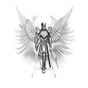An archangel in armor rising tattoo design idea
