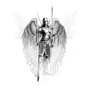 An archangel in armor rising tattoo design idea