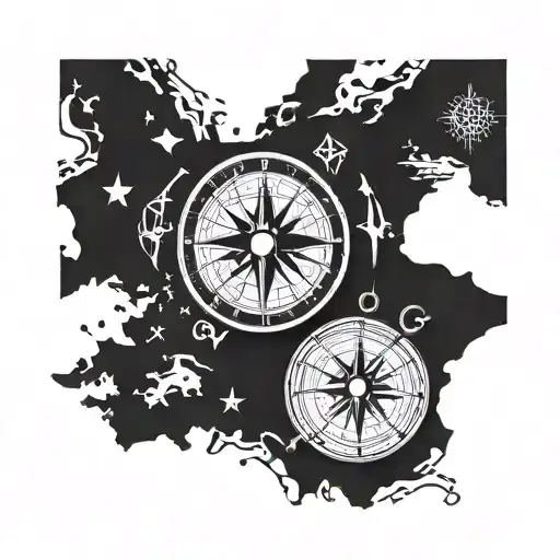 broken compass surrounded with country names written tattoo design idea