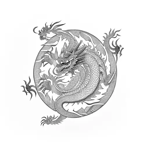 chinese fire dragon in a fibonacci spiral tattoo design idea