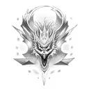 Anime-inspired dragon with a money symbol as its eye surrounded by electric bolts tattoo design idea