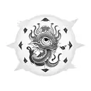 Anime-inspired dragon with a money symbol as its eye surrounded by electric bolts tattoo design idea