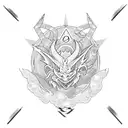 Anime-inspired dragon with a money symbol as its eye surrounded by electric bolts tattoo design idea