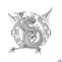 Anime-inspired dragon with a money symbol as its eye surrounded by electric bolts tattoo design idea
