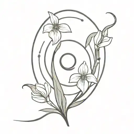 circe astrology symbol incorporated with snowdrop flowers tattoo design idea